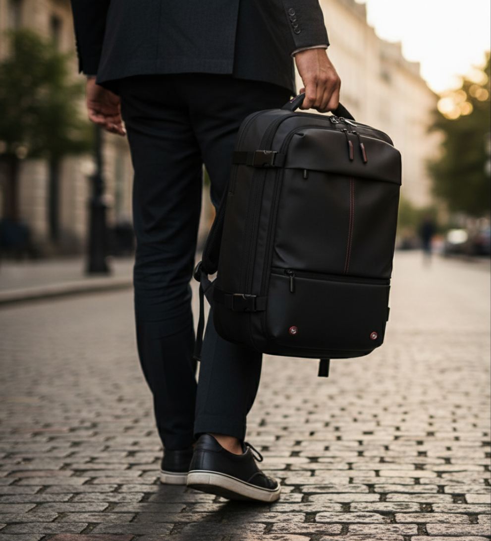 Packfrei Pro – Premium Vakuum-Rucksack für Business & Reisen.